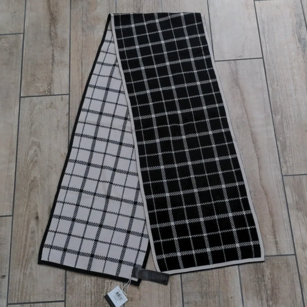 NEW Coach Black and White Plaid Mittens Gloves and Matching Scarf Set